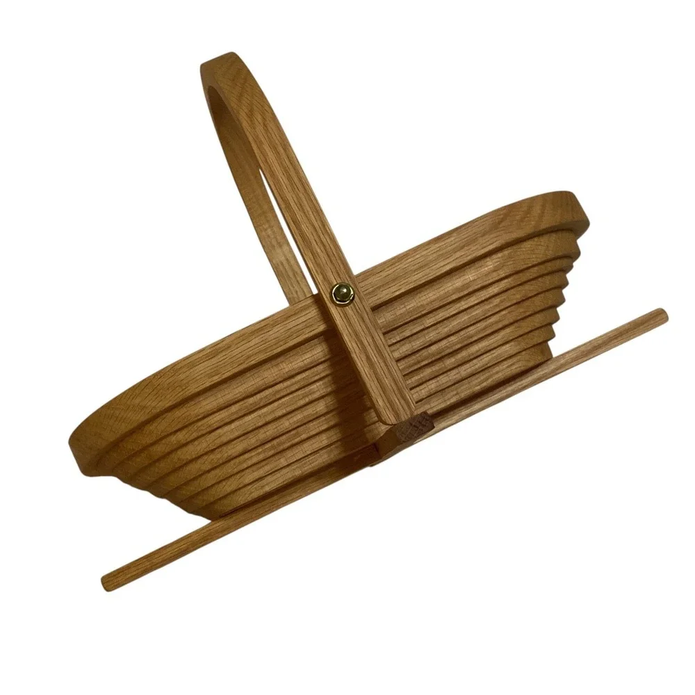 Handcrafted Oak Wood Collapsible Spiral Basket Folding Trivet Fruit Bowl 12in